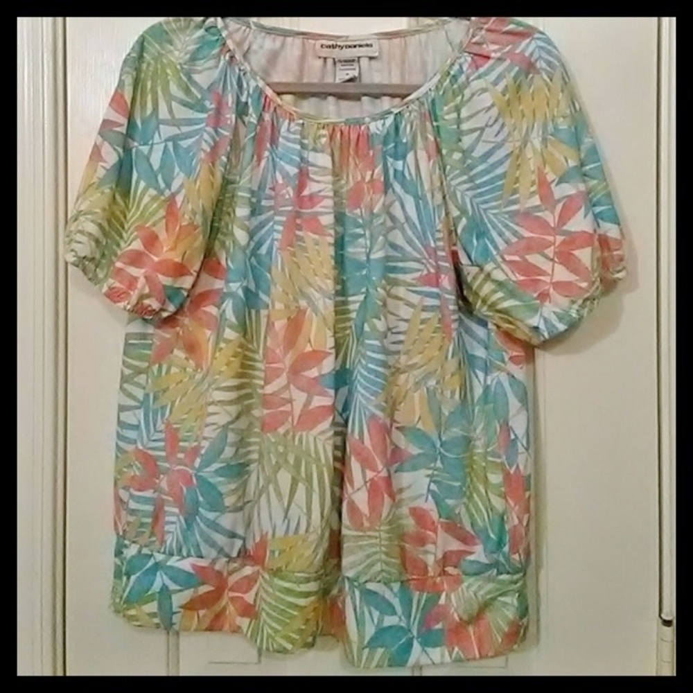 Cathy Daniels M Leaves Print Shirt.